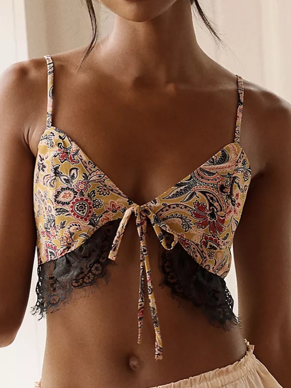 NWT LyreBird Chiffon Lace Bralette in Yellow Combo Size M